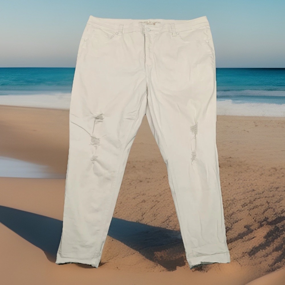 Melissa McCarthy For 7 Slimming Silhouette Jeans - Size 22W White Rips Distress‎